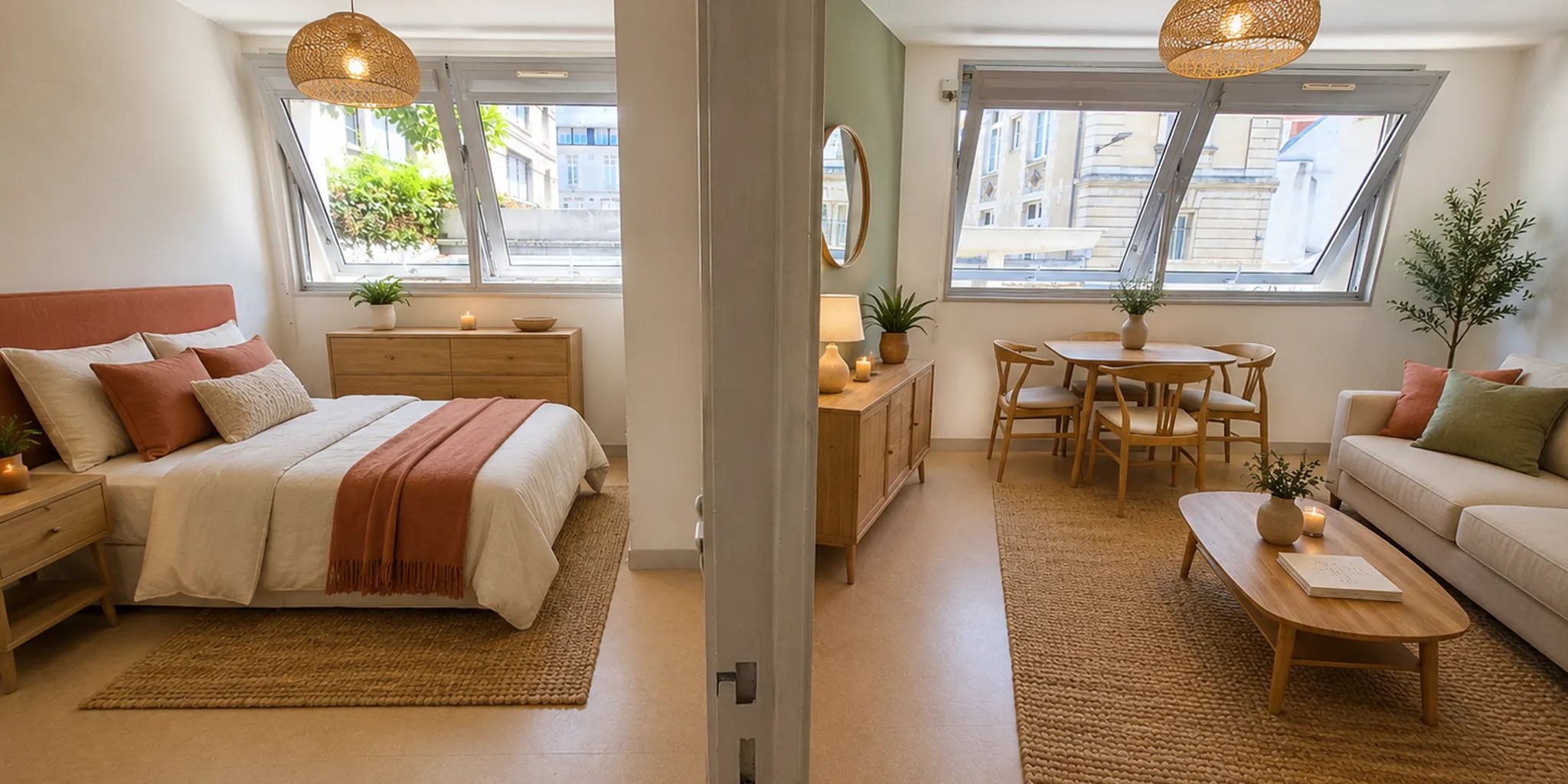 exemple aménagement Chambre et pièce à vivre Appartement T2 de 40 m2 env. à proximité de la Place Jean-Jaurès à vendre sur Tours Centre | Vente 37