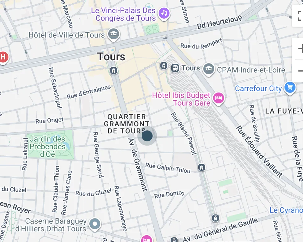 plan localisation Maison de ville de 90 m2 au calme dans chemin privé à vendre dans Quartier Grammont sur Tours Centre | Vente 37