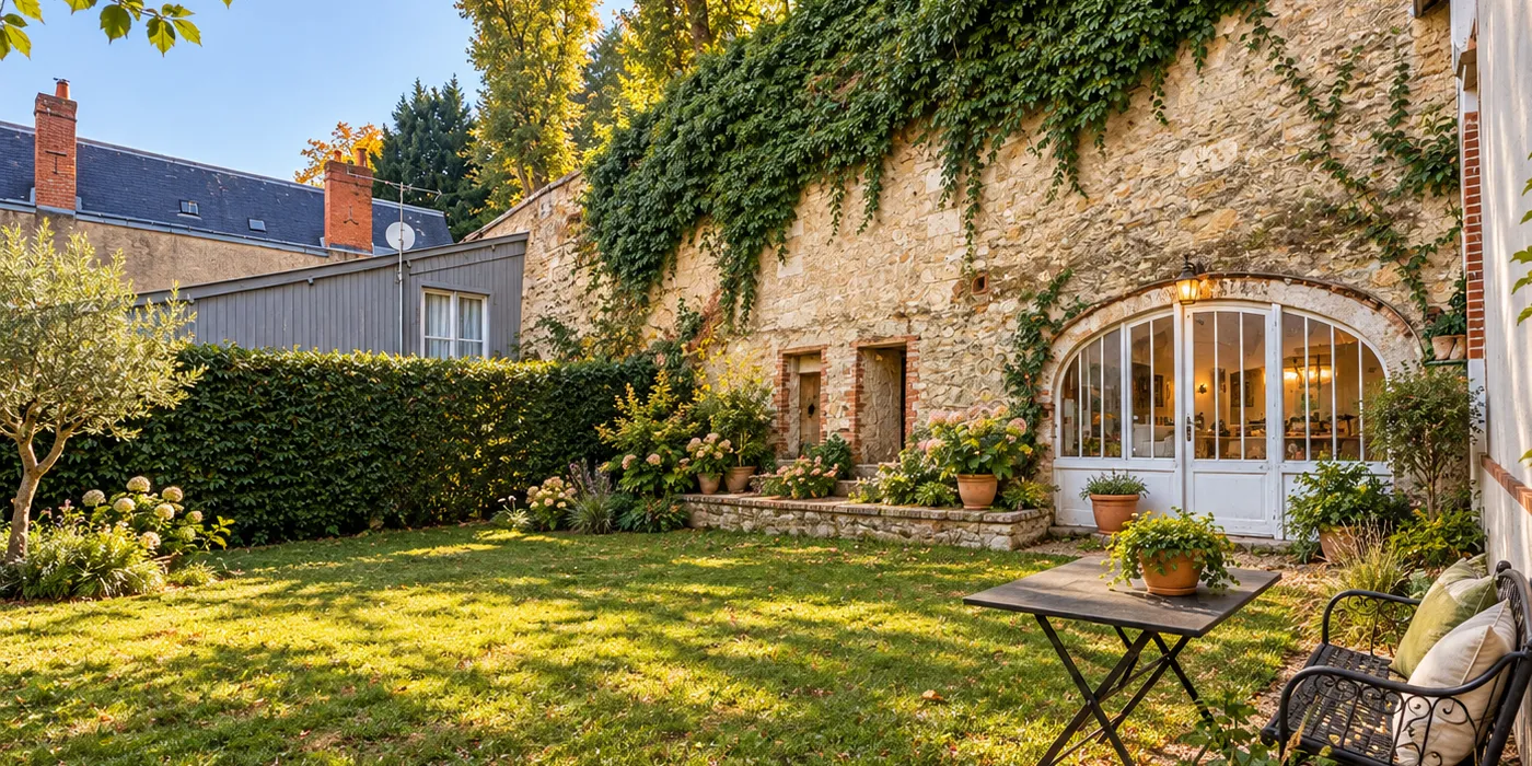 Vue projetée jardin facade avant Maison vigneronne de 125 m2 sur Vouvray avec 2 chambres et caves à vendre sur Vouvray  | Vente 37
